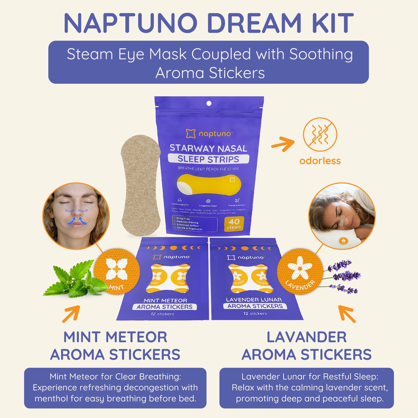 Starway Nasal Sleep Strips (40) with Mint Meteor and Lunar Lavender Aroma Stickers (12)